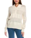 Brodie Cashmere Striped Pointelle Cashmere Polo Shirt In Neutral