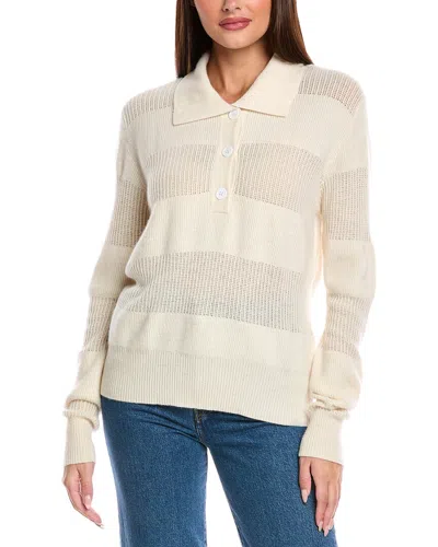 Brodie Cashmere Striped Pointelle Cashmere Polo Shirt In Neutral
