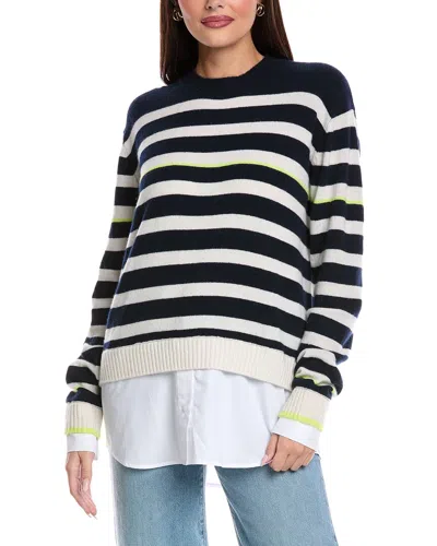 Brodie Cashmere Striped Shirting Cashmere Sweater In Multi