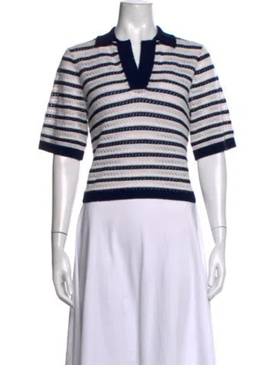 Pre-owned Brodie Cashmere Striped Sweater In White