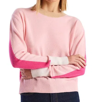 Brodie Cashmere Summer Colourblock Crew Top In Candy Floss In Pink