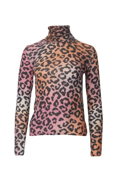 Brodie Cashmere Sunset Roll Neck Sweater In Multi Leopard Print In Brown
