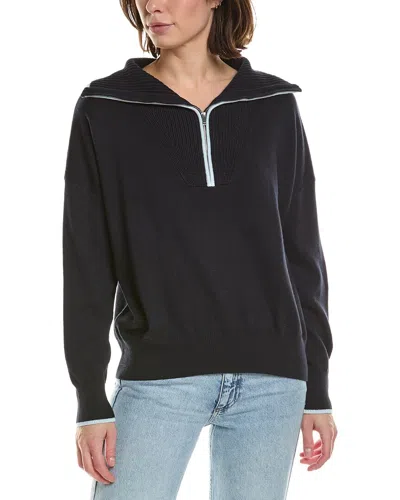 Brodie Cashmere Tipped 1/2-zip Cashmere-blend Pullover In Black