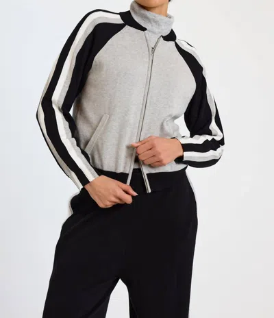 Brodie Cashmere Valerie Stripe Bomber Jacket In Grey Haze/black, Ivory In Multi