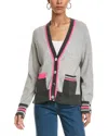 Brodie Cashmere Varsity Pop Cardigan In Gray