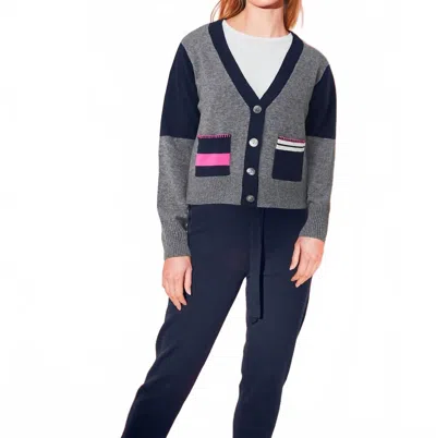 Brodie Cashmere Varsity Stripe Cardigan In Grey Multi