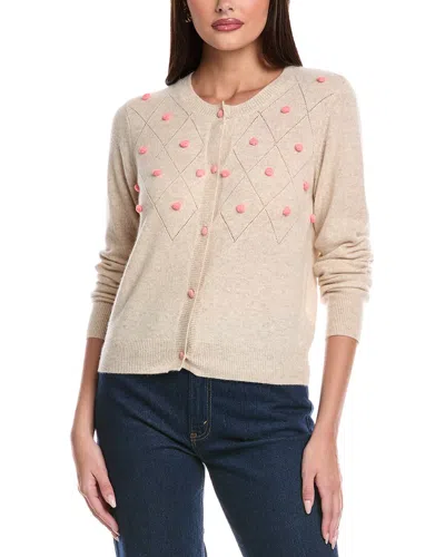 Brodie Cashmere Vintage Pom Cashmere Cardigan In Neutral