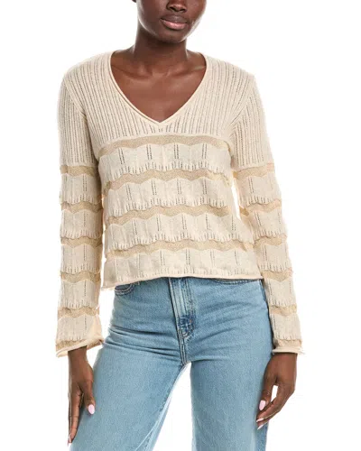 Brodie Cashmere Wave Pointelle V-neck Cashmere-blend Sweater In Neutral
