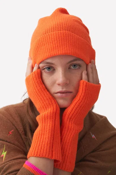 Brodie Cashmere Women's Ribbed Wrist Warmers In Neon Orange