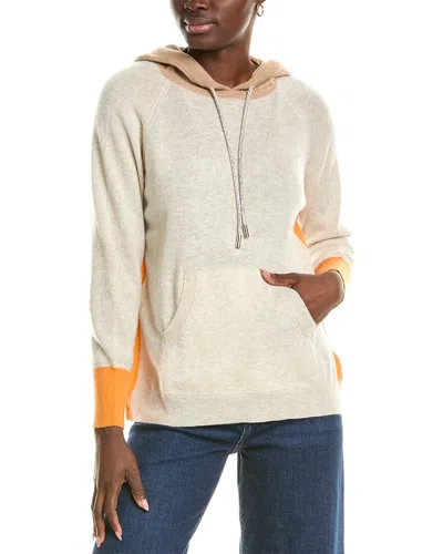 Brodie Cashmere Wool & Cashmere-blend Contrast Bling String Hoodie In Beige