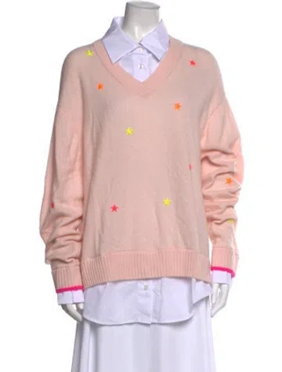 Pre-owned Brodie Graphic Print V-neck Sweater In Pink