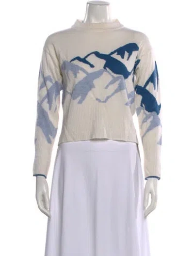 Pre-owned Brodie Merino Wool Graphic Print Sweater In White