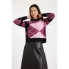 Brodie Pure Cashmere Argyle Crew Neck 100% Cashmere Sweater In Purple