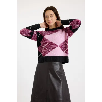 Brodie Pure Cashmere Argyle Crew Neck 100% Cashmere Sweater In Purple
