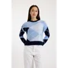 Brodie Pure Cashmere Argyle Crew Neck Jumper In Blue