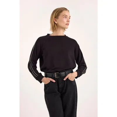 Brodie Pure Cashmere Bead Trim Jersey Crew Neck Sweatshirt In Black