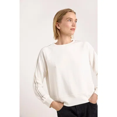 Brodie Pure Cashmere Bead Trim Jersey Crew Neck Sweatshirt In White
