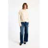 Brodie Pure Cashmere Cable Fringed Crew Neck Jumper In White