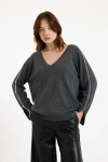 Brodie Pure Cashmere Glitz Split Cuff Relaxed V-neck Jumper