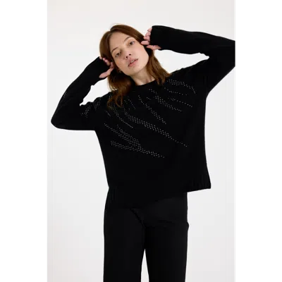 Brodie Pure Cashmere Hot Fix Zebra Crew Neck Jumper In Black