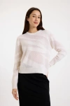 Brodie Pure Cashmere Mix Gauge Zebra Crew Neck Jumper In White
