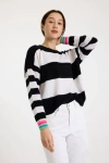 Brodie Pure Cashmere Molly Stripe Crew Neck Jumper In Black