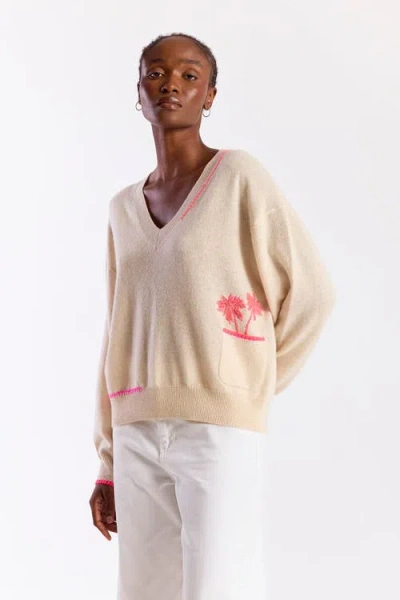 Brodie Pure Cashmere Palm Pocket 100% Cashmere V-neck Sweater In Neutral