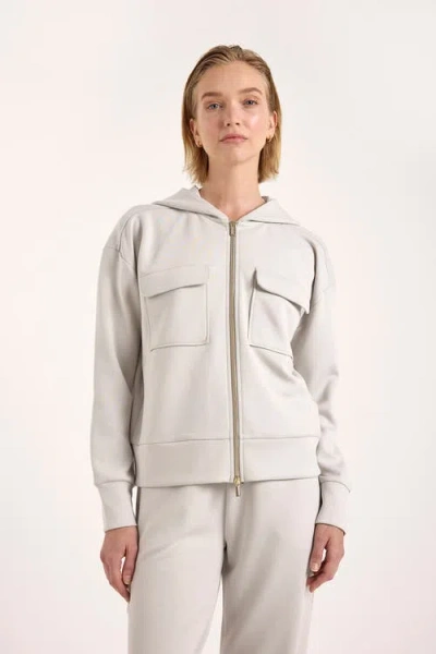 Brodie Pure Cashmere Patch Pocket Jersey Full Zip Hoodie In White
