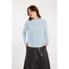 Brodie Pure Cashmere Pearl Crew Neck Jumper In Blue