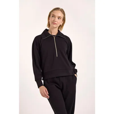 Brodie Pure Cashmere Piping Detail Jersey Half Zip Sweatshirt In Black