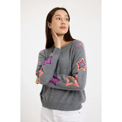 Brodie Pure Cashmere Pop Star Sleeve Crew Neck Jumper In Gray