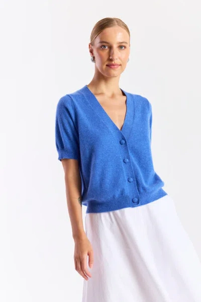 Brodie Pure Cashmere Short Sleeve 100% Cashmere Cardigan In Blue