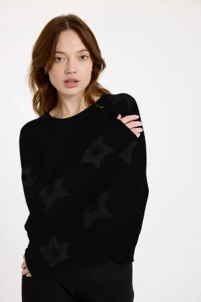 Brodie Pure Cashmere Stardust Sleeve Crew Neck Jumper In Black