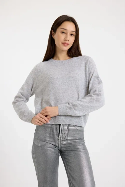 Brodie Pure Cashmere Stardust Sleeve Crew Neck Jumper In Gray