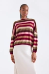 Brodie Pure Cashmere Stripe Up Crew Neck  100% Cashmere Sweater In Brown