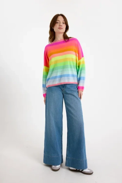 Brodie Pure Cashmere Stripe Up Crew Neck Jumper