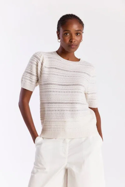Brodie Pure Cashmere Textured Taylor 100% Cashmere Top In White