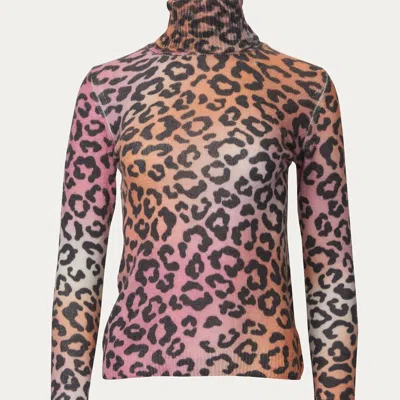 Brodie Sunset Roll Neck Sweater In Multi Leopard Print