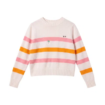 Brodie Women's Beach Embroidery Cashmere Crew Neck Jumper - Pink In Multi