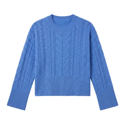 Brodie Women's Blue Mixed Cable Crew