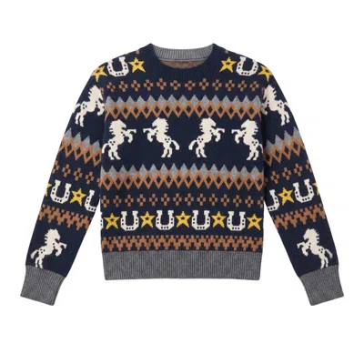 Brodie Women's Blue Rodeo Fairisle Crew - Navy In Multi
