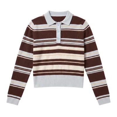 Brodie Women's Brown Slim Fit Stripey Polo - Cocoa