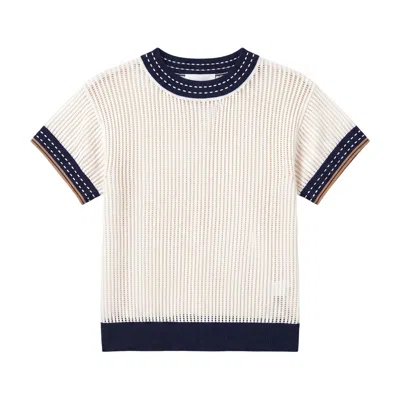 Brodie Women's Denim Effect Trim Tee - White In Multi