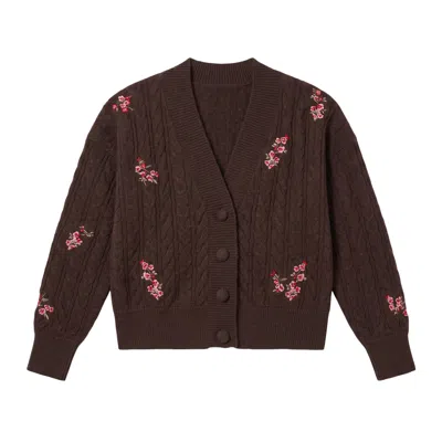 Brodie Women's Flower Cable Cardi - Dark Brown