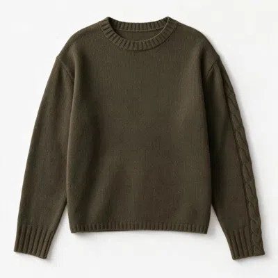 Brodie Women's Green Cable Sleeve Crew - Olive