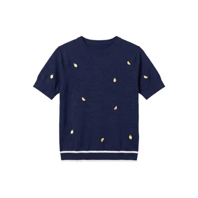 Brodie Women's Lemon Ditsy Embroidery Tee - Navy In Multi