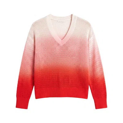 Brodie Women's Mesh Dip Dye V Neck - Pink In Multi