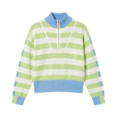 Brodie Women's Mesh Stripe Half Zip - Green In Multi