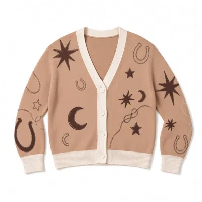 Brodie Women's Neutrals Equestrian Motif Cardi - Rice Camel