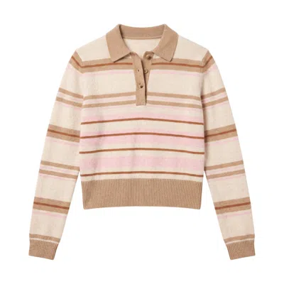 Brodie Women's Neutrals Slim Fit Stripey Polo - Lace In Multi